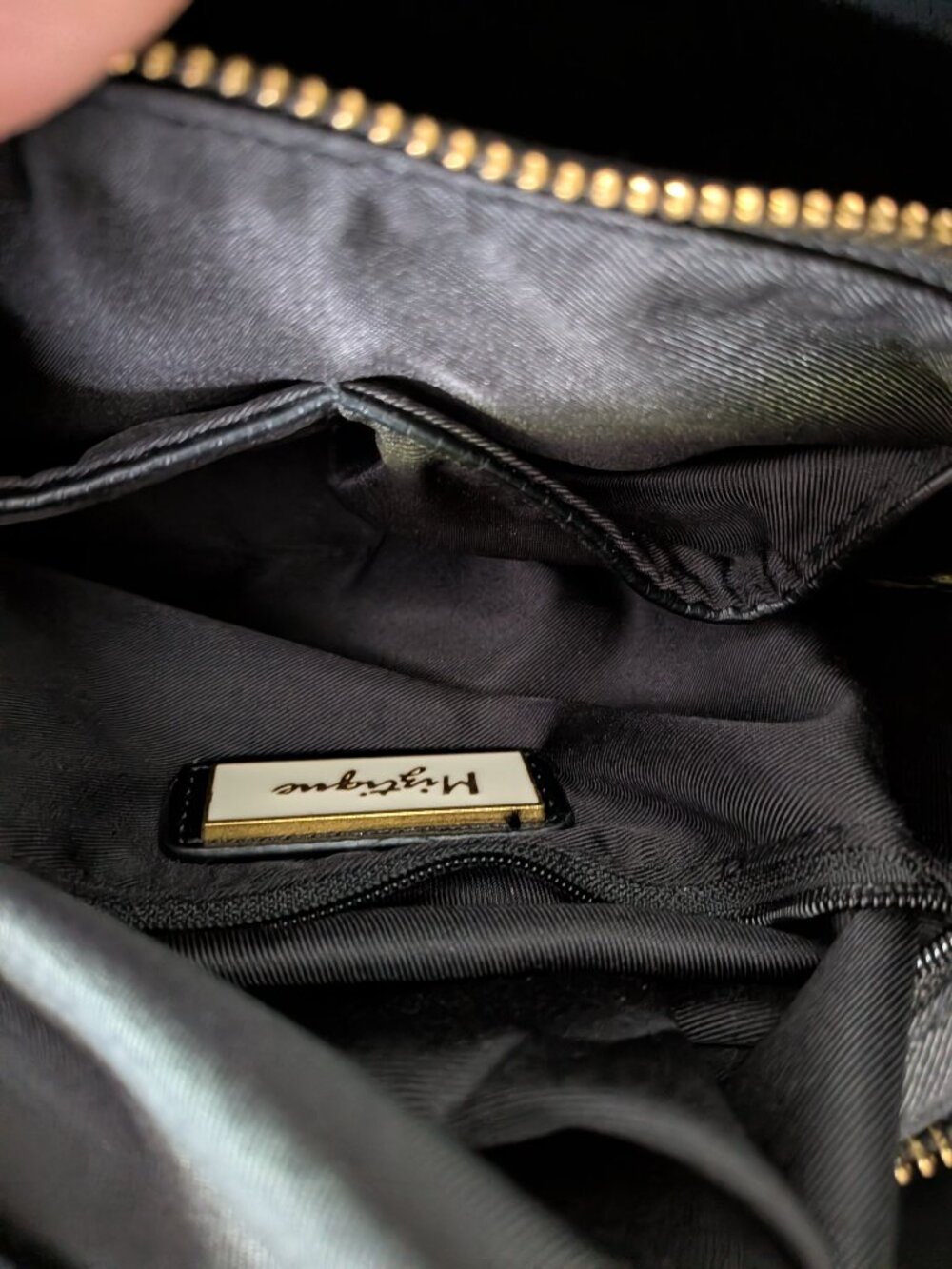 Mistique Black Pebbled Leather Curved Shoulder Bag | Gold Hardware NWOT - Picture 5 of 5